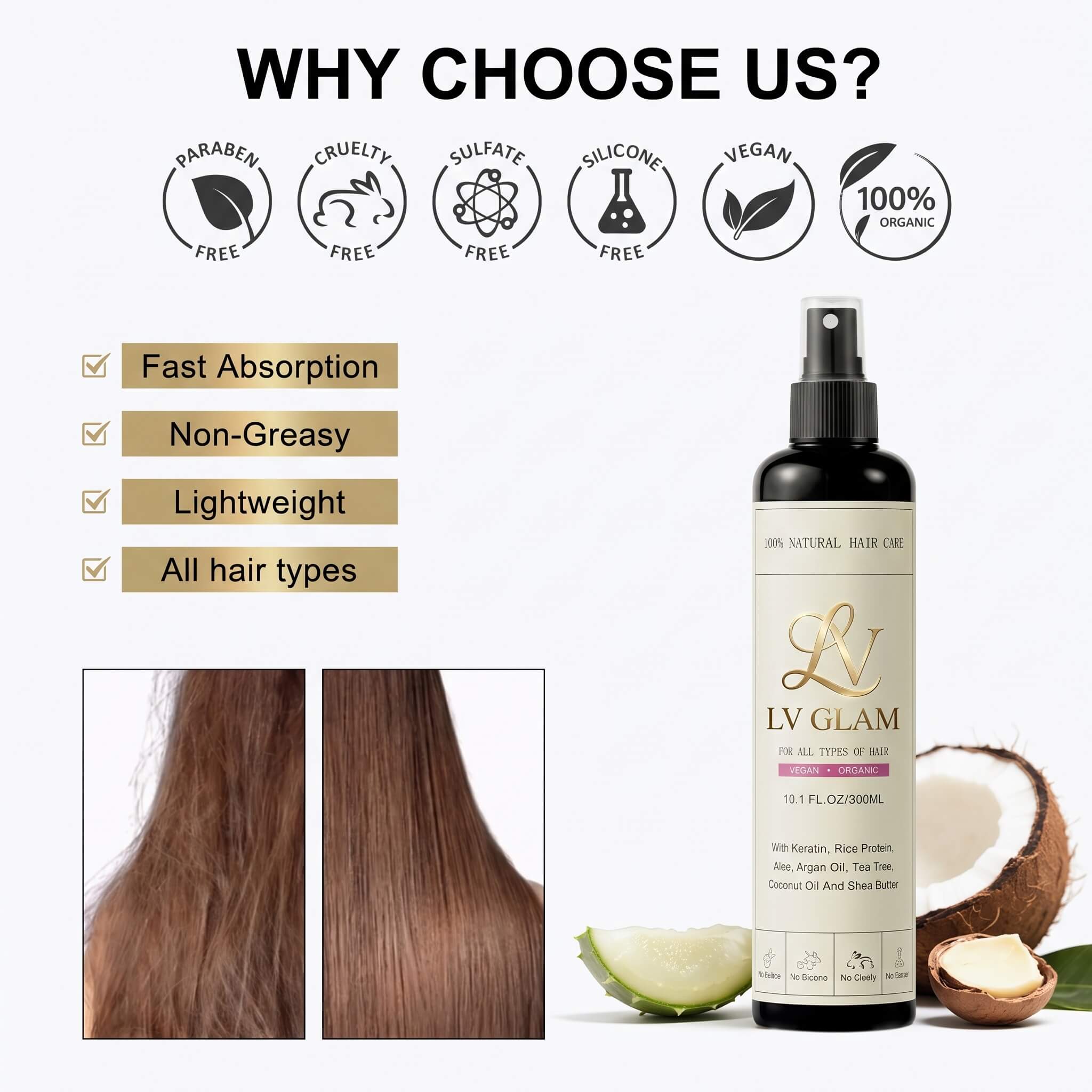 LV GLAM™ Spray Heat Defense | Natural Heat Protectant & Frizz Control Spray